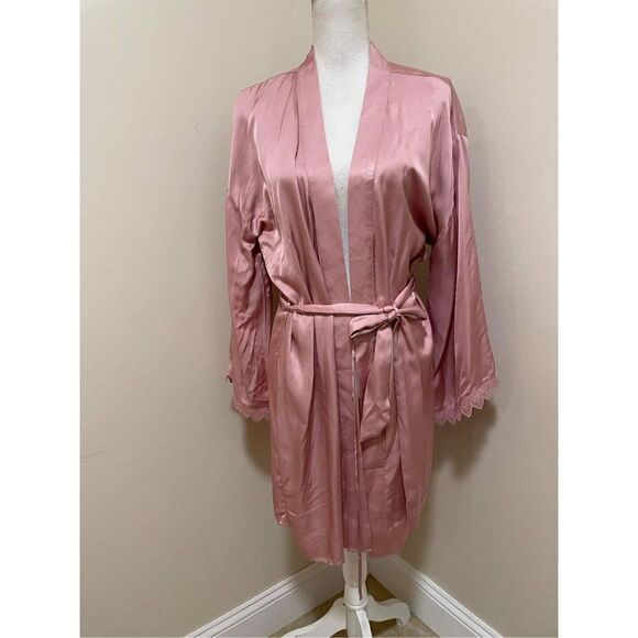 New Anthropologie x BHLDN Matine Silky Long-Sleeve Lace-Trimmed Robe Size XS - Picture 2 of 7